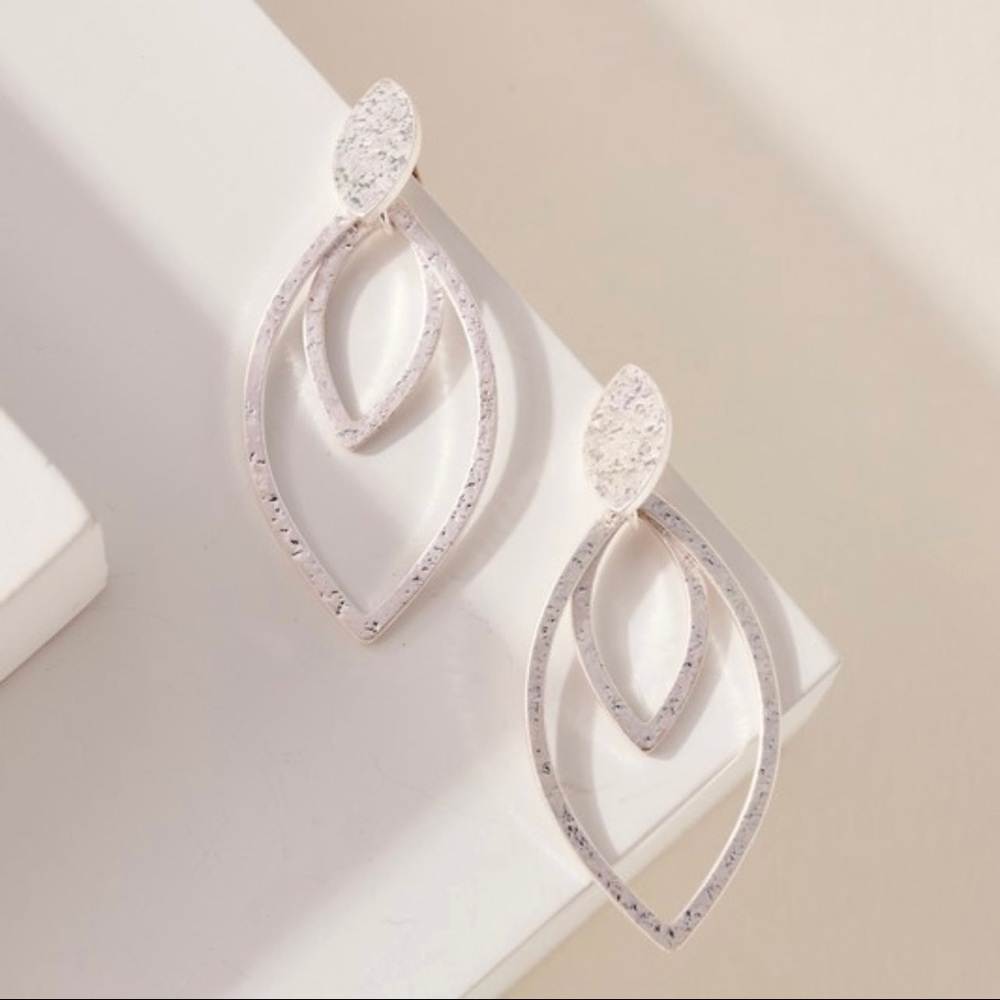 Silver Layered Leaf Shape Earrings